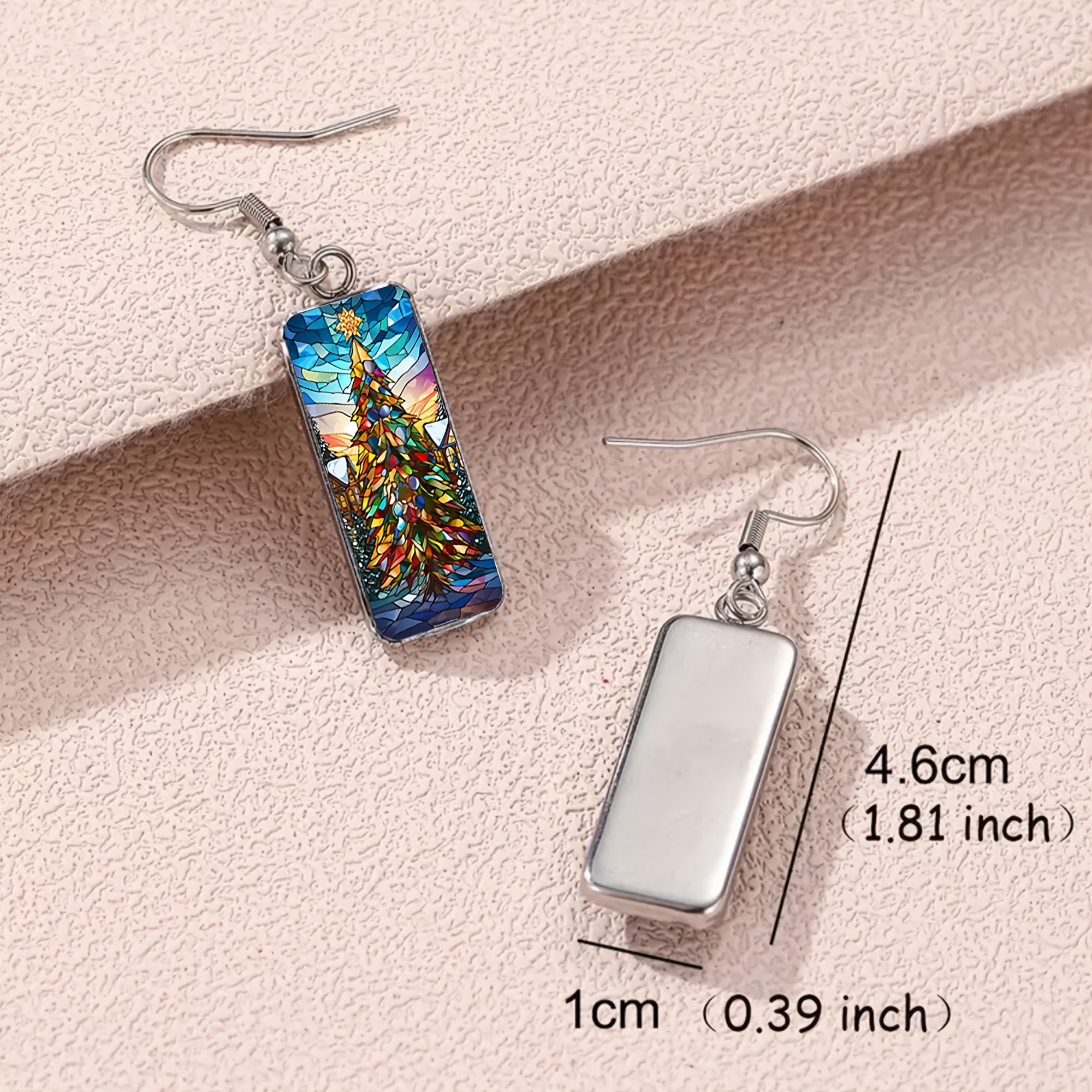 Fanny Stained-glass Window Christmas Tree Pattern Drop Earrings